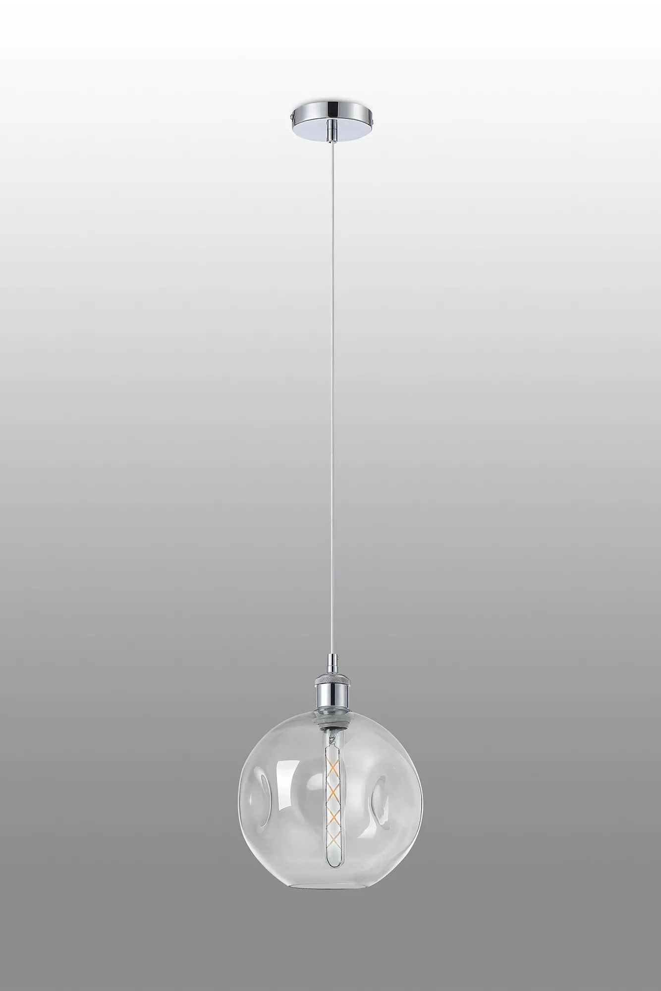 Cawdor Single Pendant, 1 Light E27, Polished Chrome/White/Clear Dimple Glass DK1136  Deco Cawdor